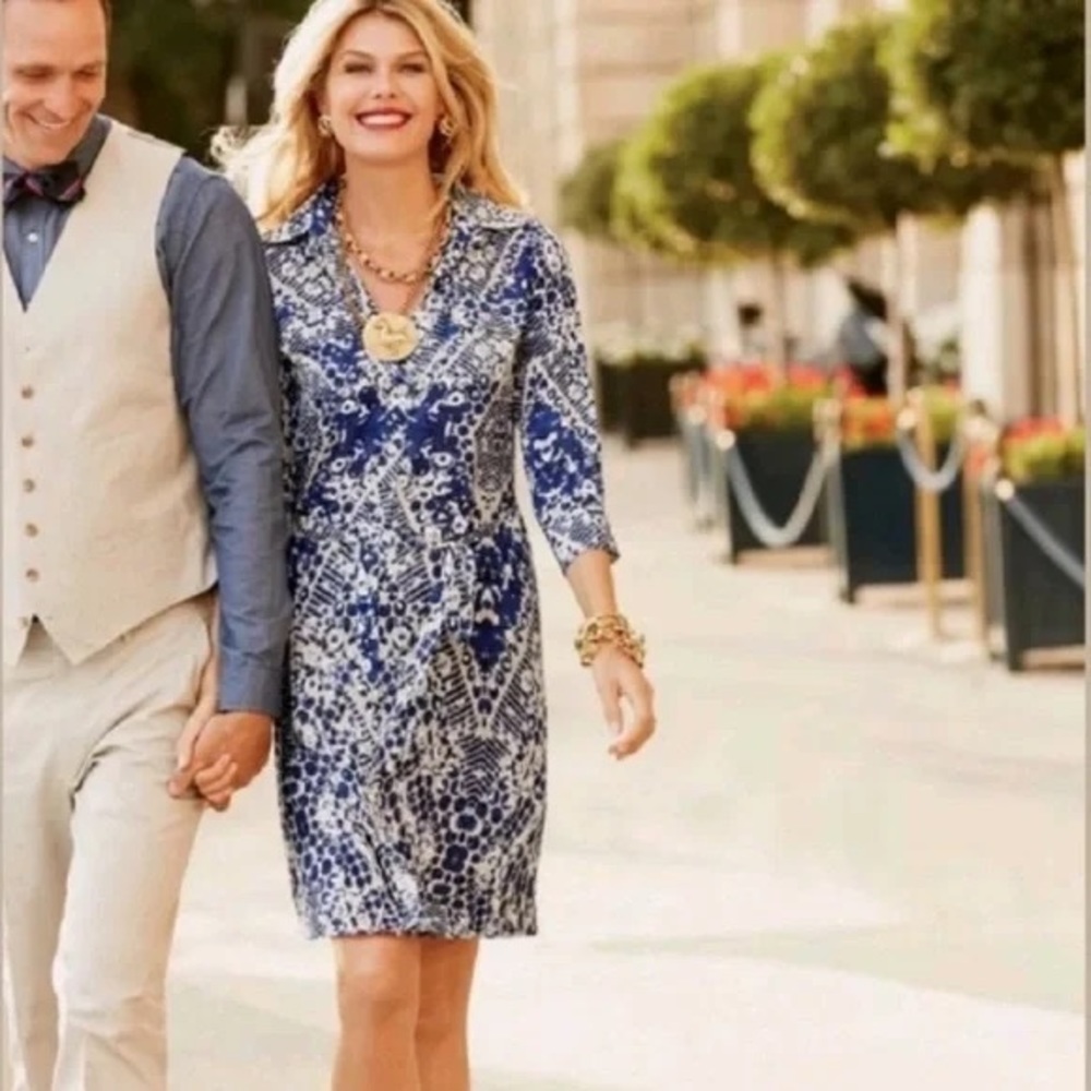 CAbi Jewell Shift Shirt Dress Blue Geo Print Size: XS
